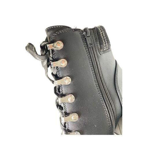 SUN STONE Womens Black Lace Up Octavia Round Toe Block Heel Hiking Boots, 9M - Picture 9 of 13